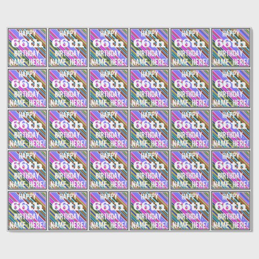 Levendige, kleurrijke 66e verjaardag + aangepaste cadeaupapier (Vlak)