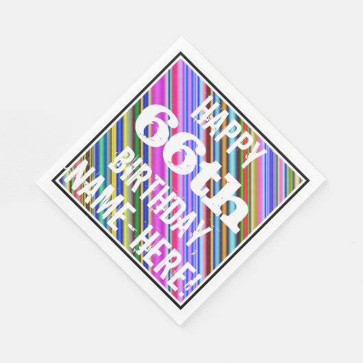 Levendige, kleurrijke 66e verjaardag + aangepaste  servet (Hoek)