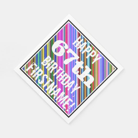 Levendige, kleurrijke 67e verjaardag + aangepaste  servetten (Hoek)