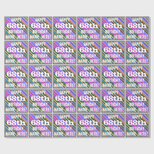 Levendige, kleurrijke 68e verjaardag + aangepaste  cadeaupapier (Vlak)