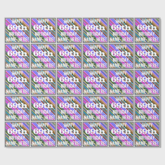 Levendige, kleurrijke 69e verjaardag + aangepaste  cadeaupapier (Vlak)