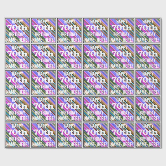 Levendige, kleurrijke 70ste verjaardag + aangepast cadeaupapier (Vlak)