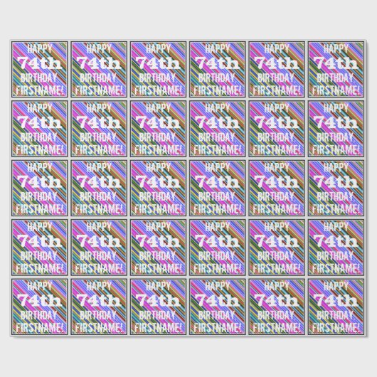 Levendige, kleurrijke 74e verjaardag + aangepaste cadeaupapier (Vlak)