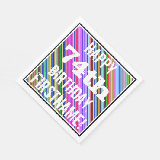 Levendige, kleurrijke 74e verjaardag + aangepaste  servet (Hoek)