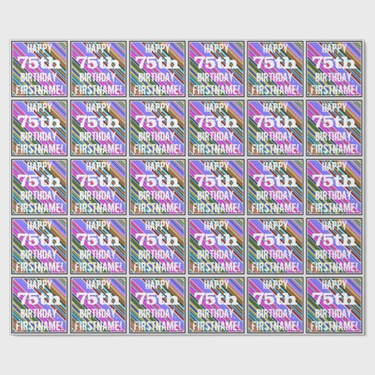 Levendige, kleurrijke 75e verjaardag + aangepaste  cadeaupapier (Vlak)