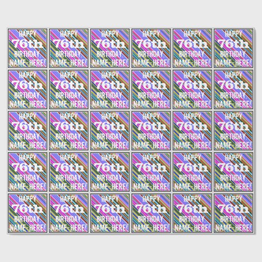Levendige, kleurrijke 76e verjaardag + aangepaste  cadeaupapier (Vlak)