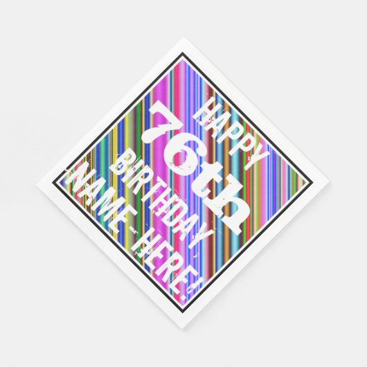 Levendige, kleurrijke 76e verjaardag + aangepaste  servet (Hoek)