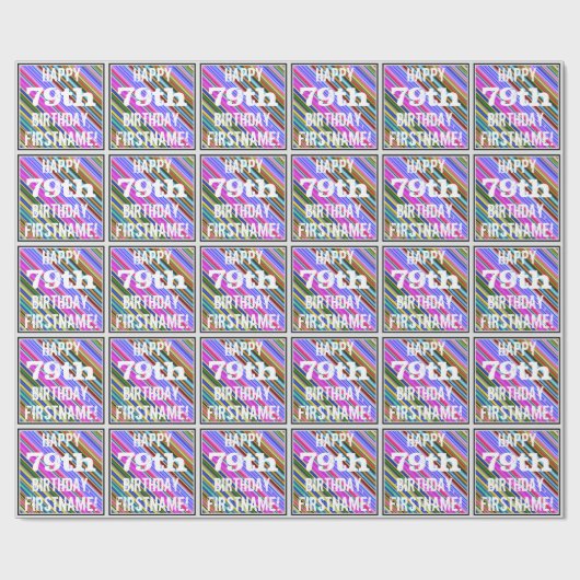 Levendige, kleurrijke 79e verjaardag + aangepaste cadeaupapier (Vlak)