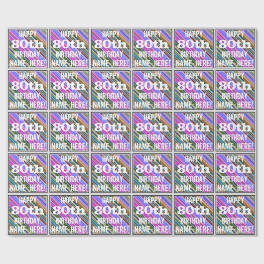 Levendige, kleurrijke 80ste verjaardag + aangepast cadeaupapier (Vlak)