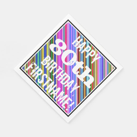 Levendige, kleurrijke 80ste verjaardag + aangepast servetten (Hoek)