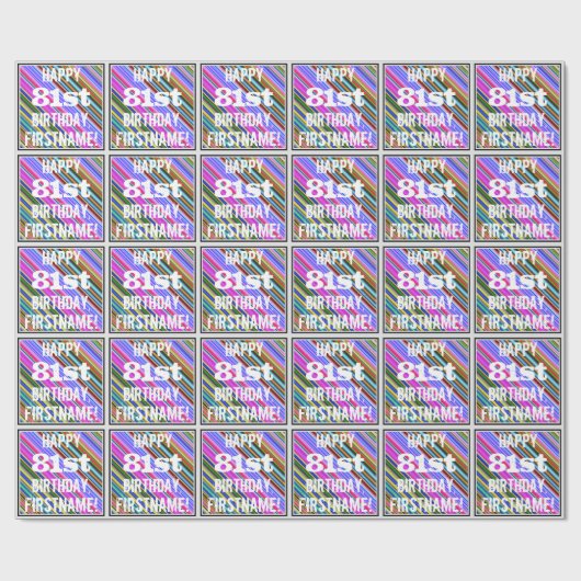 Levendige, kleurrijke 81ste verjaardag + aangepast cadeaupapier (Vlak)