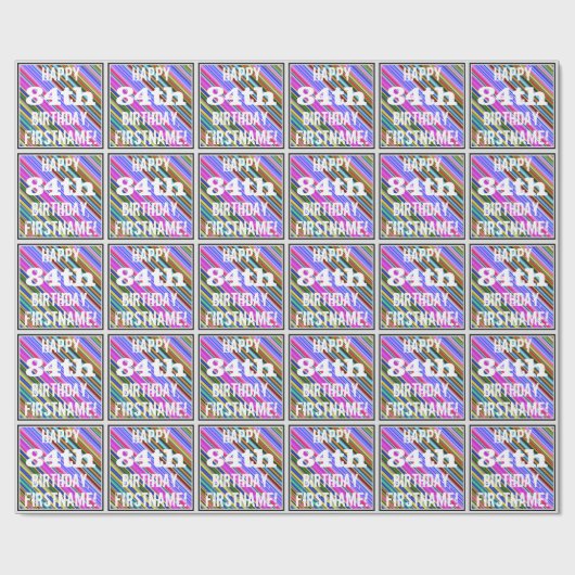 Levendige, kleurrijke 84e verjaardag + aangepaste cadeaupapier (Vlak)