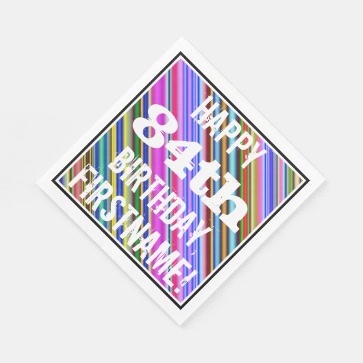 Levendige, kleurrijke 84e verjaardag + aangepaste  servetten (Hoek)