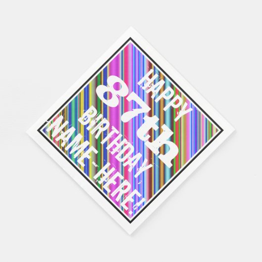 Levendige, kleurrijke 87e verjaardag + aangepaste  servetten (Hoek)