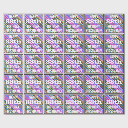 Levendige, kleurrijke 88ste verjaardag + aangepast cadeaupapier (Vlak)