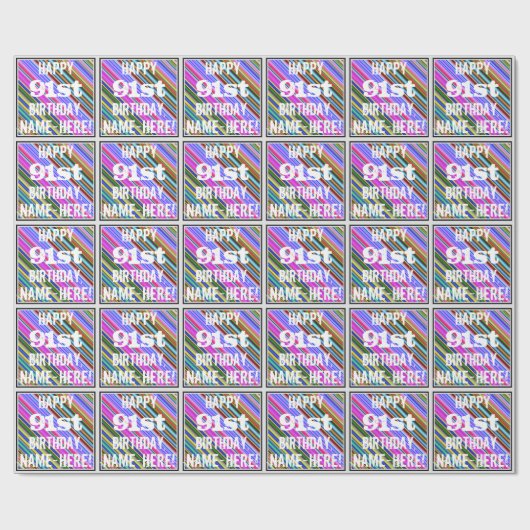 Levendige, kleurrijke 91ste verjaardag + aangepast cadeaupapier (Vlak)