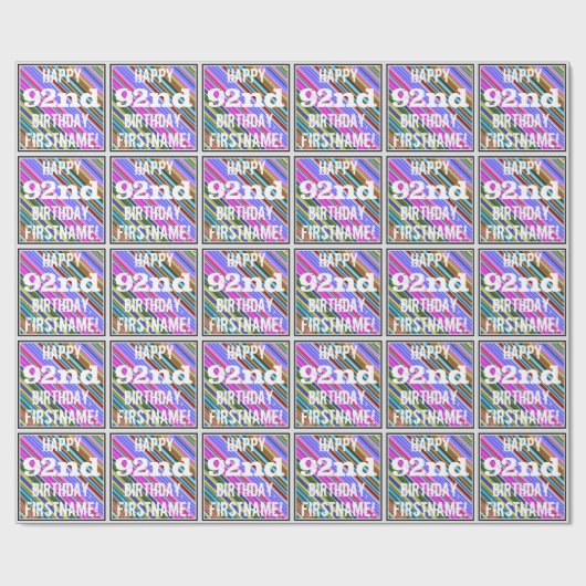 Levendige, kleurrijke 92e verjaardag + aangepaste  cadeaupapier (Vlak)
