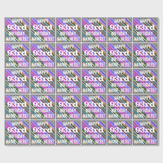 Levendige, kleurrijke 93e verjaardag + aangepaste  cadeaupapier (Vlak)