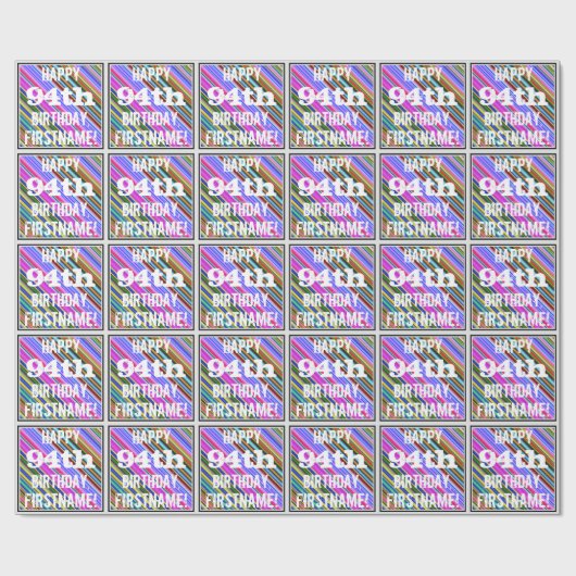 Levendige, kleurrijke 94e verjaardag + aangepaste  cadeaupapier (Vlak)