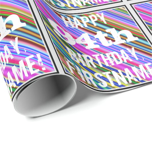 Levendige, kleurrijke 94e verjaardag + aangepaste  cadeaupapier (Rol Hoek)