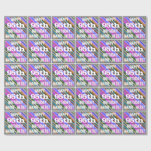 Levendige, kleurrijke 95e verjaardag + aangepaste  cadeaupapier (Vlak)