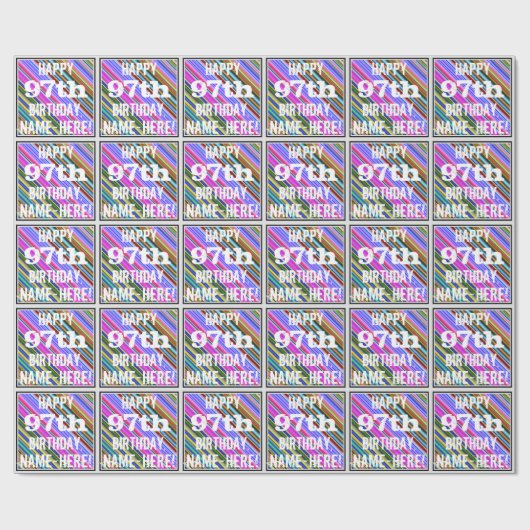 Levendige, kleurrijke 97e verjaardag + aangepaste cadeaupapier (Vlak)