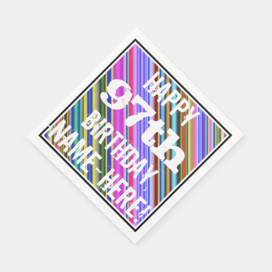 Levendige, kleurrijke 97e verjaardag + aangepaste  servetten (Hoek)