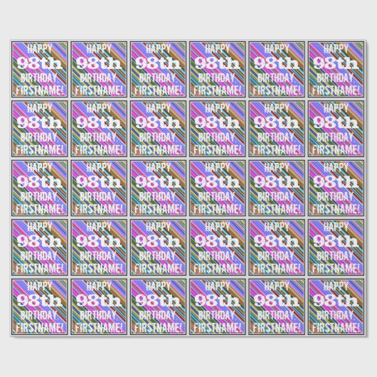 Levendige, kleurrijke 98ste verjaardag + aangepast cadeaupapier (Vlak)