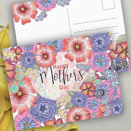 Levendige kleurrijke bloemen en bladeren Moederdag Briefkaart