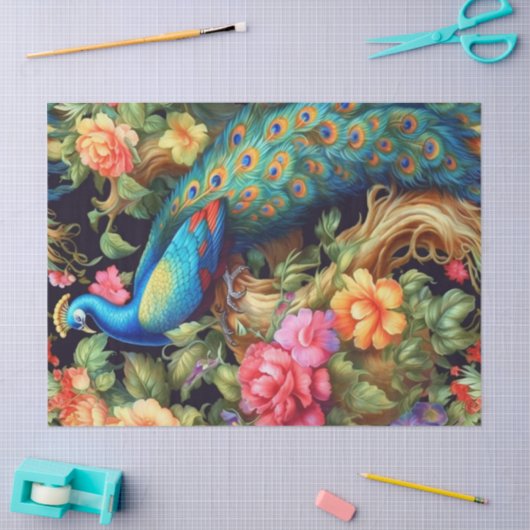 Levendige Kleurrijke Bloemen Pauw Decoupage Tissuepapier (Craft)