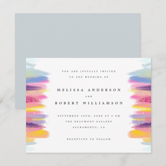 Levendige kleurrijke borstelstreken Boheemse bruil Uitnodiging Briefkaart (Voorkant / Achterkant)