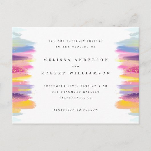 Levendige kleurrijke borstelstreken Boheemse bruil Uitnodiging Briefkaart (Voorkant)