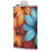 Levendige kleurrijke Daisy, Blauw, Geel, Oranje kl Heupfles (Links)