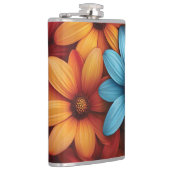 Levendige kleurrijke Daisy, Blauw, Geel, Oranje kl Heupfles (Rechts)