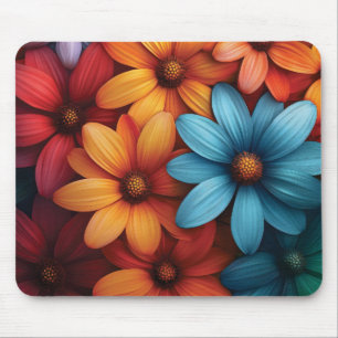 Levendige kleurrijke Daisy, Blauw, Geel, Oranje kl Muismat
