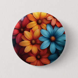 Levendige kleurrijke Daisy, Blauw, Geel, Oranje kl Ronde Button 5,7 Cm
