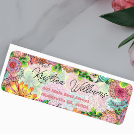 Levendige Kleurrijke Doodle Florals Retouradres Etiket