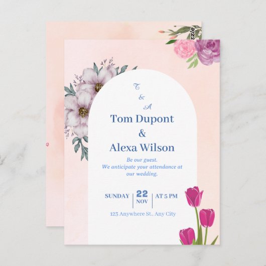 Levendige kleurrijke Floral bruiloft uitnodigingsk Briefkaart (Voorkant / Achterkant)