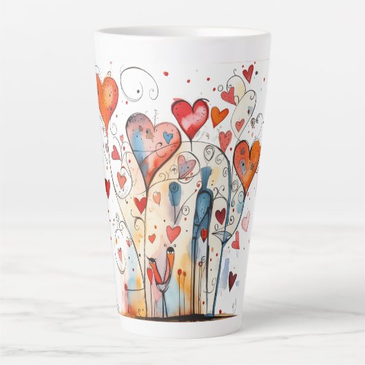 Levendige & Kleurrijke Gelukkige Valentijnsdag Latte Mok (Voorkant)