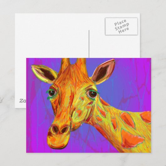 Levendige kleurrijke Giraffe in Oranje en geel Briefkaart (Voorkant / Achterkant)