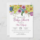 Levendige kleurrijke handgetekende bloemen Baby sh Kaart (Voorkant)