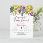 Levendige kleurrijke handgetekende bloemen Baby sh Kaart (Staand voorkant)