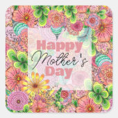 Levendige kleurrijke handgetekende bloemen Moederd Vierkante Sticker (Voorkant)