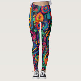 Levendige kleurrijke Indiase textiel print patroon Leggings