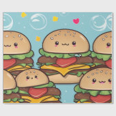 Levendige kleurrijke Kawaii cheeseburgers Cadeaupapier (Vlak)