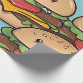 Levendige kleurrijke Kawaii cheeseburgers Cadeaupapier (Hoek)