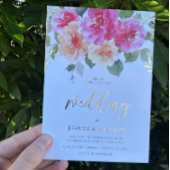 Levendige kleurrijke lente bloemen bruiloft goud folie uitnodiging