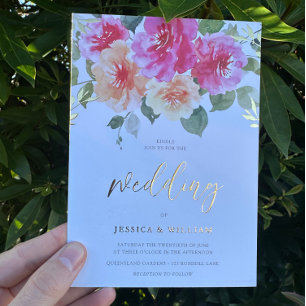 Levendige kleurrijke lente bloemen bruiloft goud folie uitnodiging