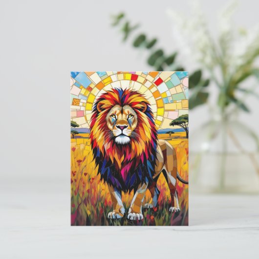 Levendige kleurrijke Lion Mosaic Blank Briefkaart (Staand voorkant)
