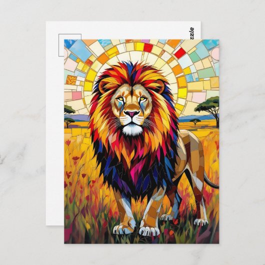 Levendige kleurrijke Lion Mosaic Blank Briefkaart (Voorkant / Achterkant)